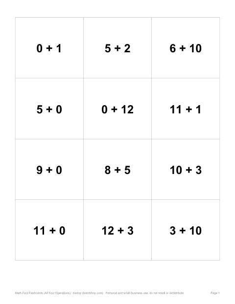 Preview of the first page of Addition flashcards