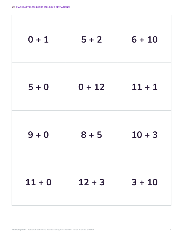 Preview of Printable Addition Flashcards