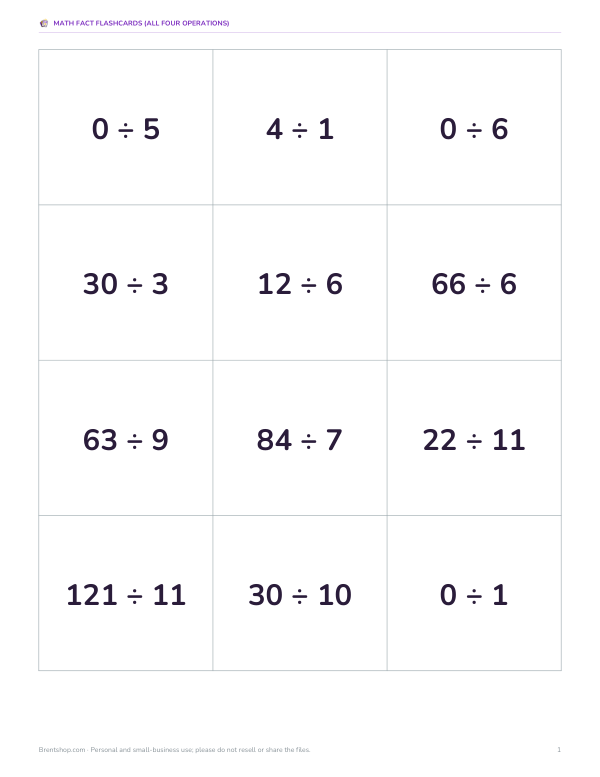 Preview of Printable Division Flashcards